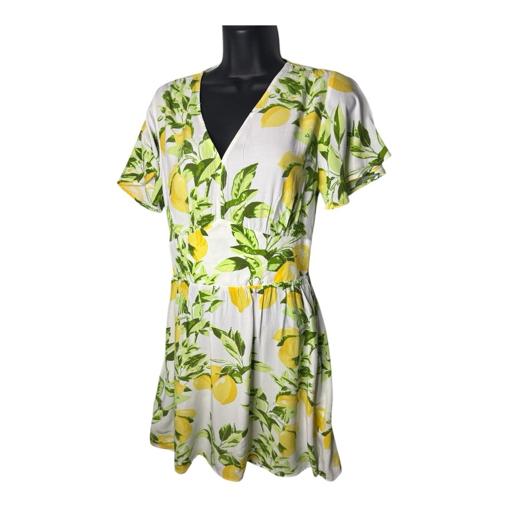 Loft Lemon Flutter V-Neck Pocket Dress Sz 2P Viscose casual midi